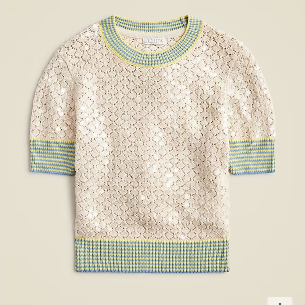 ISO J. Crew Sequin Pointelle Sweater Tee with Striped Trim — Small or Medium